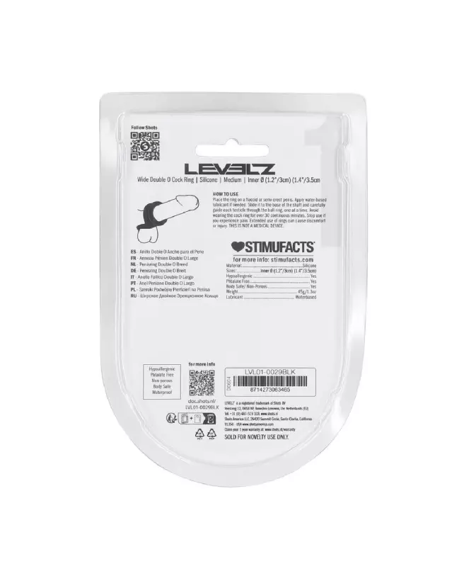 Cockring double large en silicone noir taille M de Levelz by Shots pour endurance et confort-2