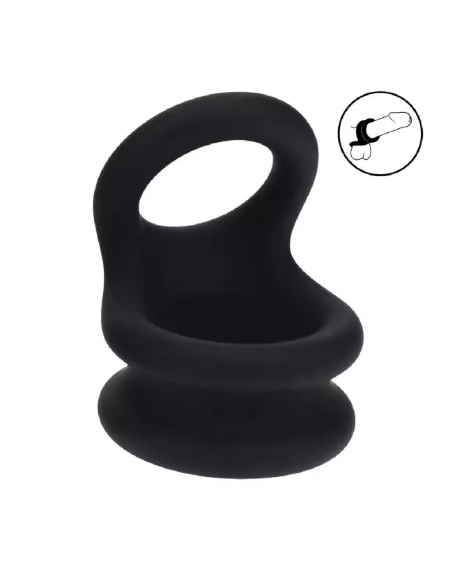 Cockring double large en silicone noir taille M de Levelz by Shots pour endurance et confort-7