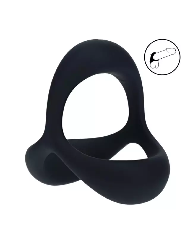 Image du Tri O Ergo Cockring en silicone noir de Levelz by Shots, parfait pour améliorer performance et confort-6