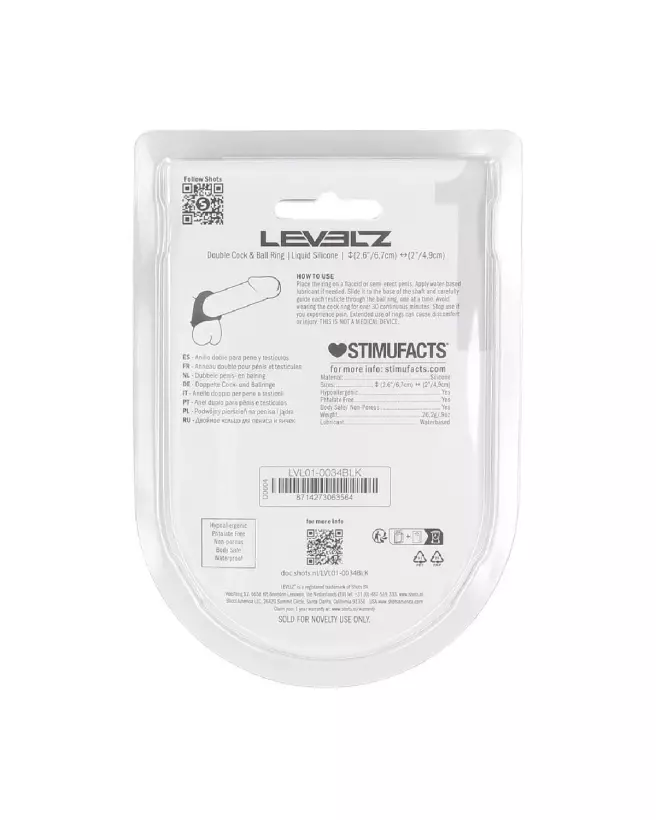 Anneau double en silicone liquide noir Levelz by Shots pour pénis et testicules-2