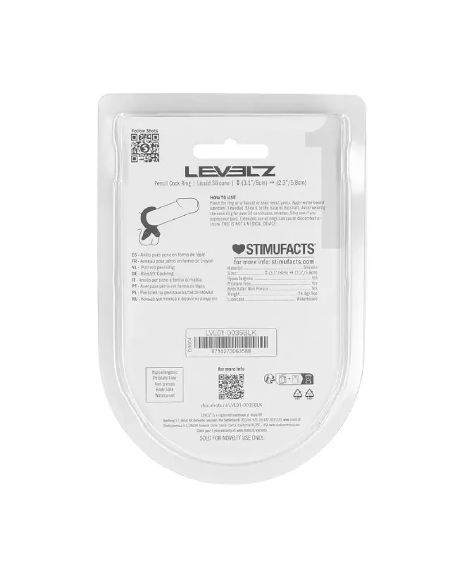Cockring en silicone liquide noir Pencil de Levelz by Shots pour endurance et confort-2