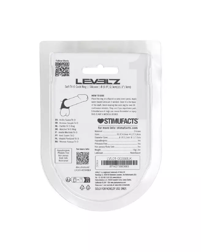 Cockring Silicone Noir Soft Tri O de Levelz by Shots pour Performance-2