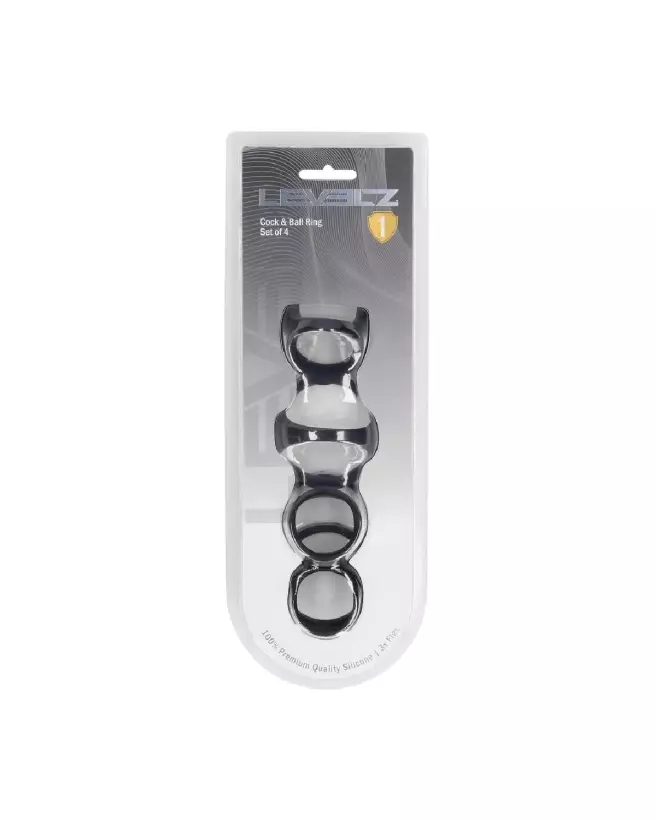 Image de l'ensemble de 4 anneaux en silicone noir pour pénis et testicules Levelz by Shots-1