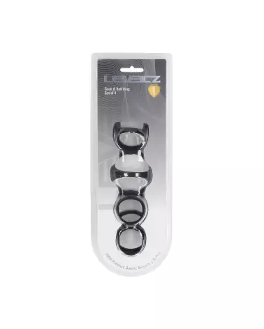 Image de l'ensemble de 4 anneaux en silicone noir pour pénis et testicules Levelz by Shots-1