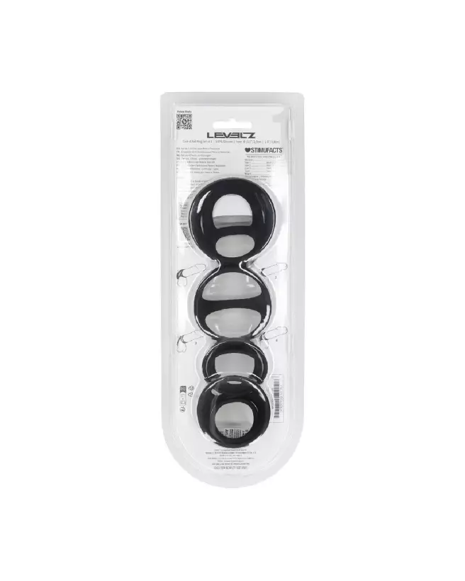 Image de l'ensemble de 4 anneaux en silicone noir pour pénis et testicules Levelz by Shots-2