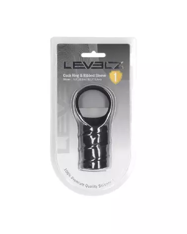 Cockring en silicone noir avec manchon strié de Levelz by Shots pour améliorer performance et plaisir-1