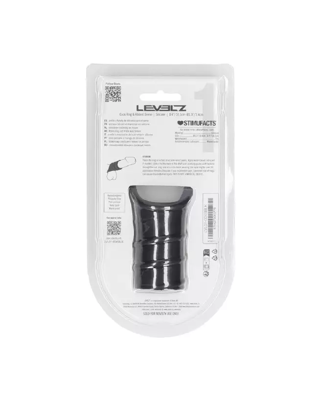 Cockring en silicone noir avec manchon strié de Levelz by Shots pour améliorer performance et plaisir-2
