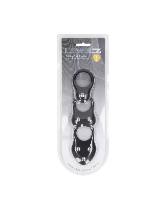 Ensemble de 3 cockrings en silicone noir Levelz by Shots, tailles S, M, L-1