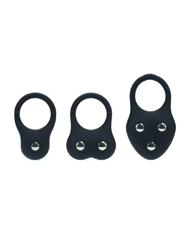 Ensemble de 3 cockrings en silicone noir Levelz by Shots, tailles S, M, L-3