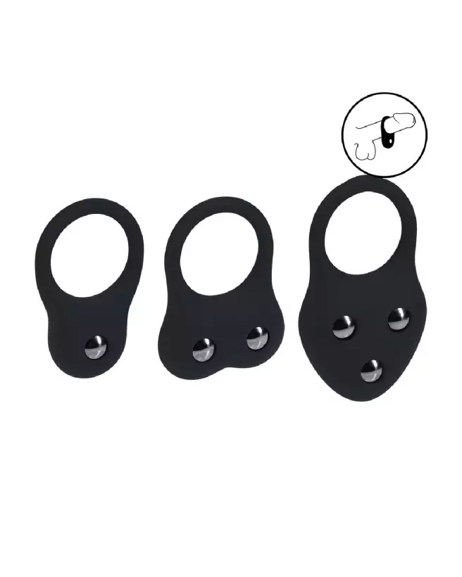 Ensemble de 3 cockrings en silicone noir Levelz by Shots, tailles S, M, L-7