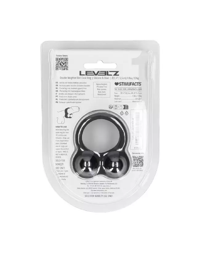 Cockring double poids noir en silicone liquide de Levelz by Shots pour performance optimale-2