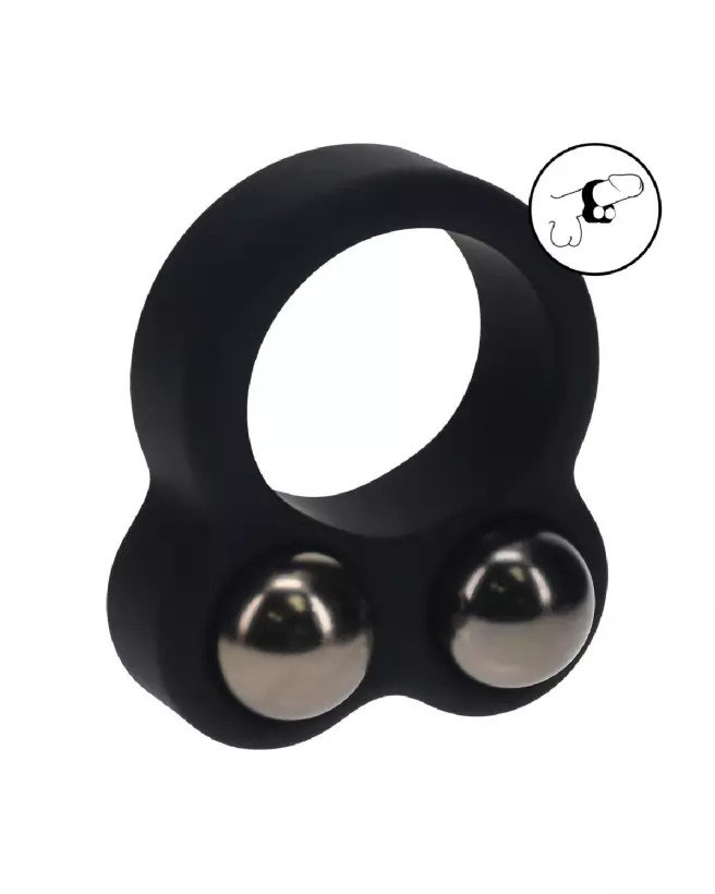 Cockring double poids noir en silicone liquide de Levelz by Shots pour performance optimale-7