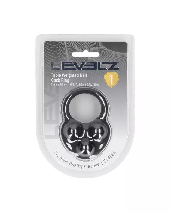 Cockring silicone triple poids noir Levelz by Shots pour endurance et plaisir-1