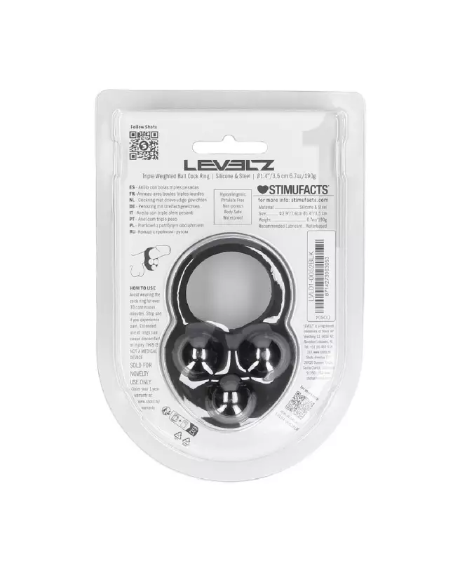 Cockring silicone triple poids noir Levelz by Shots pour endurance et plaisir-2