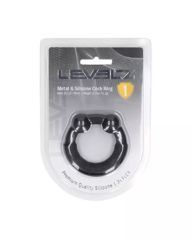 Cockring en métal et silicone noir Levelz by Shots pour endurance et confort-1