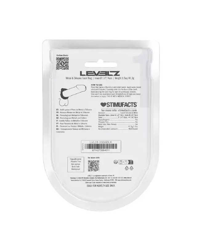 Cockring en métal et silicone noir Levelz by Shots pour endurance et confort-2