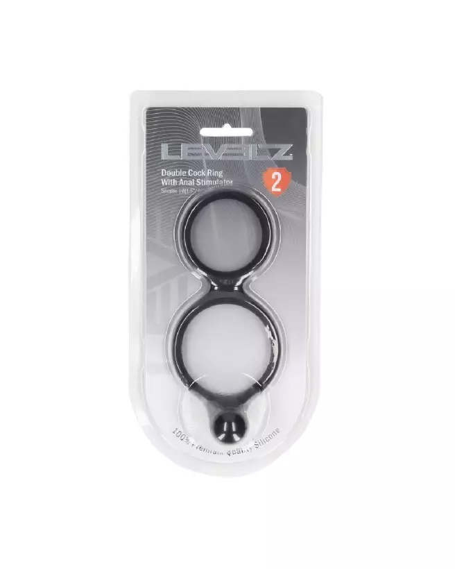 Cockring double en silicone noir avec stimulateur anal de Levelz by Shots-1