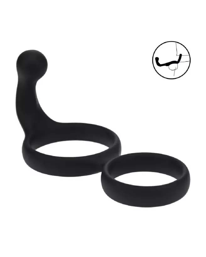 Cockring double en silicone noir avec stimulateur anal de Levelz by Shots-7