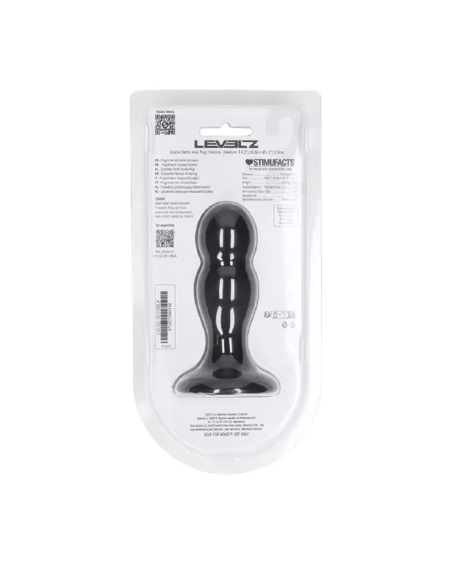 Plug Anal Double Rattle Noir en Silicone Liquide par Levelz by Shots-2