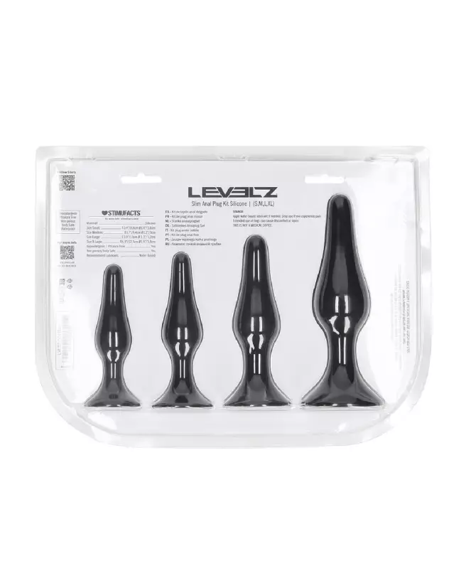Image de l'ensemble de 4 plugs anaux Levelz by Shots en silicone noir tailles S M L XL-2