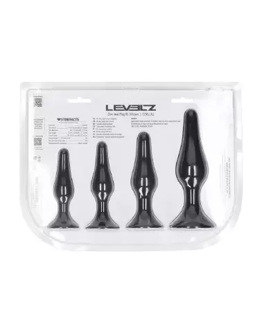 Image de l'ensemble de 4 plugs anaux Levelz by Shots en silicone noir tailles S M L XL-2