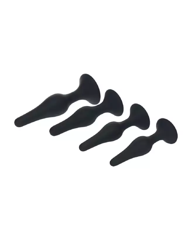 Image de l'ensemble de 4 plugs anaux Levelz by Shots en silicone noir tailles S M L XL-3