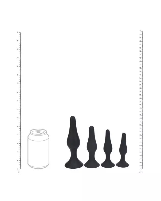 Image de l'ensemble de 4 plugs anaux Levelz by Shots en silicone noir tailles S M L XL-4