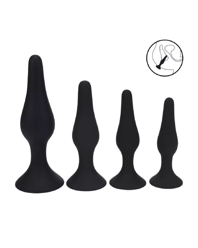 Image de l'ensemble de 4 plugs anaux Levelz by Shots en silicone noir tailles S M L XL-6