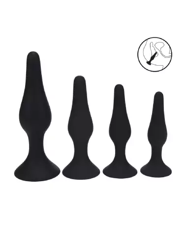 Image de l'ensemble de 4 plugs anaux Levelz by Shots en silicone noir tailles S M L XL-6