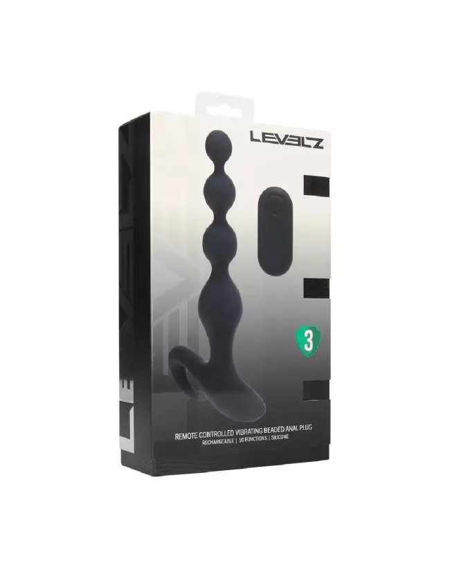 Plug anal vibrant Levelz en silicone avec perles et télécommande, coloris noir-1
