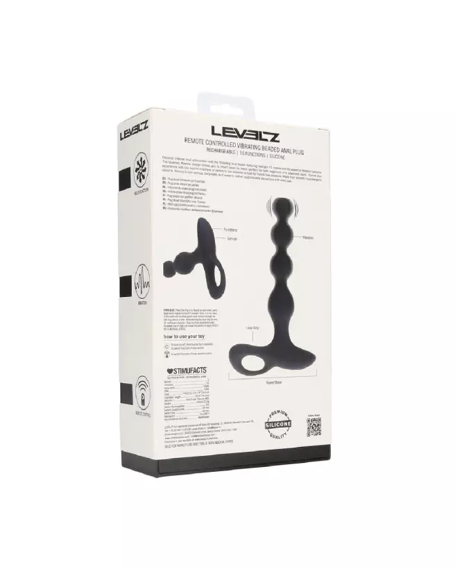 Plug anal vibrant Levelz en silicone avec perles et télécommande, coloris noir-2