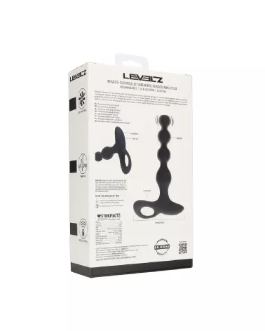 Plug anal vibrant Levelz en silicone avec perles et télécommande, coloris noir-2