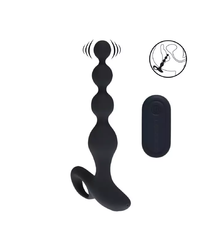 Plug anal vibrant Levelz en silicone avec perles et télécommande, coloris noir-7