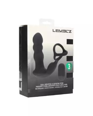 Stimulateur prostatique Levelz noir avec anneau vibrant et tête rotative-1