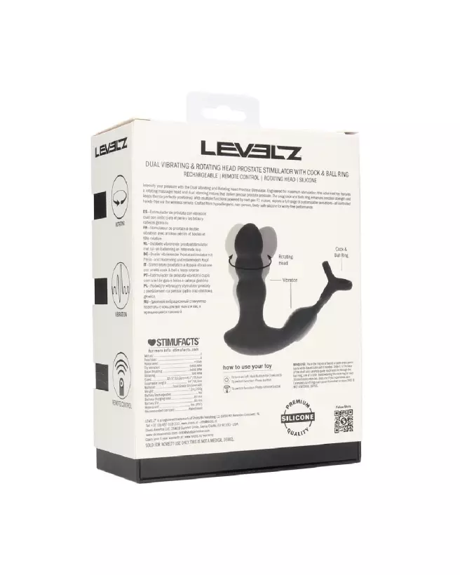 Stimulateur prostatique Levelz noir avec anneau vibrant et tête rotative-2