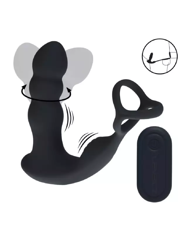 Stimulateur prostatique Levelz noir avec anneau vibrant et tête rotative-7