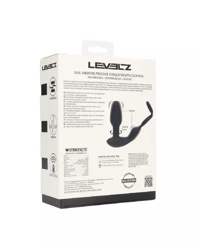 Stimulateur Prostate Levelz avec Anneau Pénien et Perles Rotatives-2