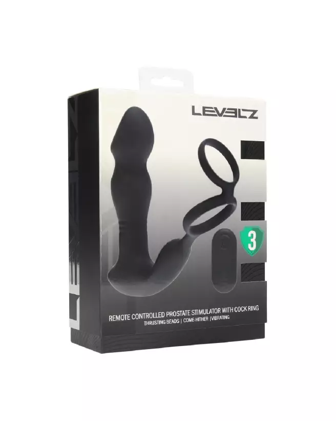 Stimulateur prostatique vibrant noir Levelz avec télécommande et anneau pénien-1