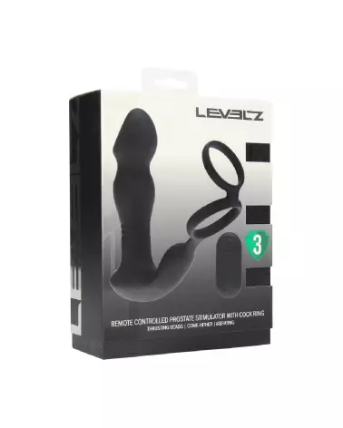 Stimulateur prostatique vibrant noir Levelz avec télécommande et anneau pénien-1