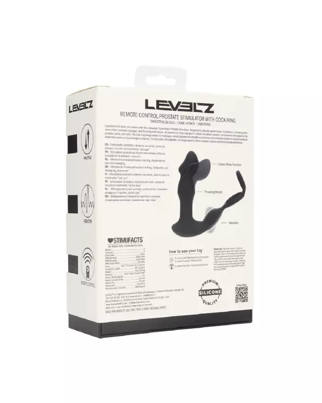 Stimulateur prostatique vibrant noir Levelz avec télécommande et anneau pénien-2