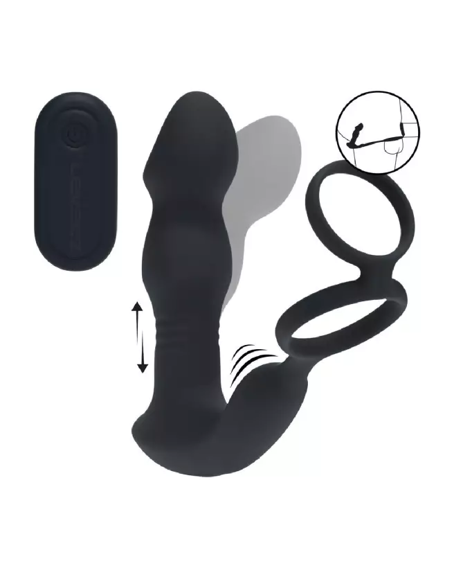 Stimulateur prostatique vibrant noir Levelz avec télécommande et anneau pénien-7