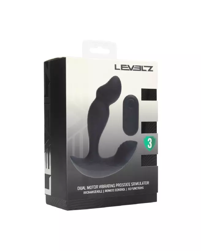 Stimulateur prostatique vibrant Levelz by Shots en silicone noir avec double moteur et télécommande-1