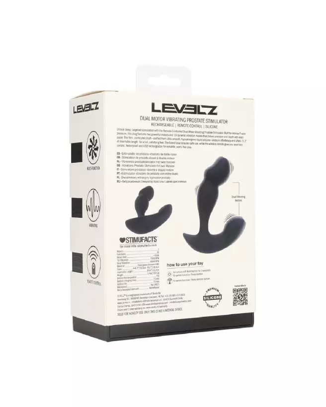 Stimulateur prostatique vibrant Levelz by Shots en silicone noir avec double moteur et télécommande-2