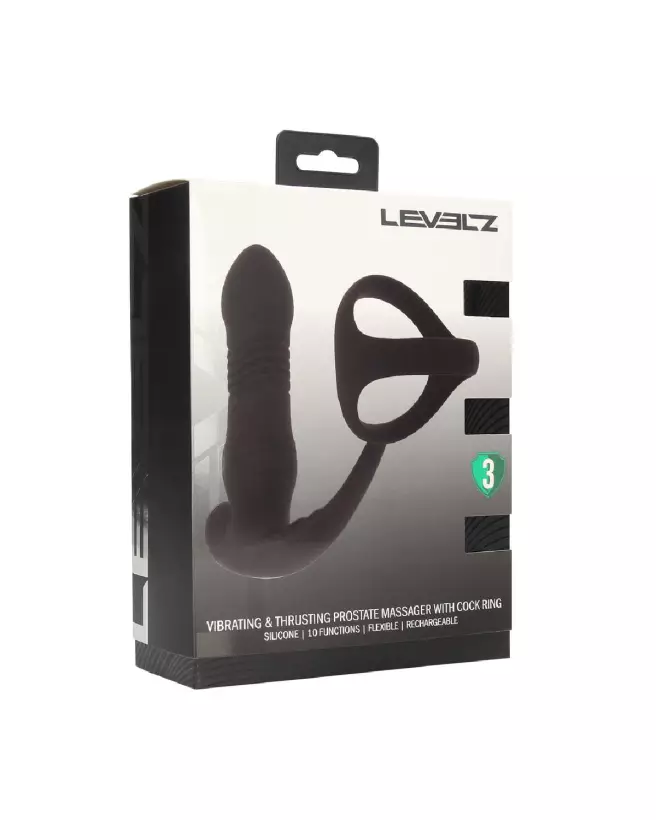 Masseur prostatique silicone noir Tri O Levelz by Shots avec vibrations et cockring intégré-1