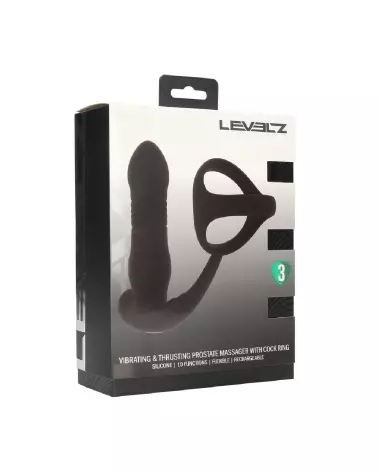Masseur prostatique silicone noir Tri O Levelz by Shots avec vibrations et cockring intégré-1