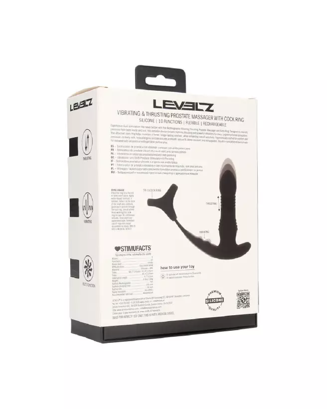 Masseur prostatique silicone noir Tri O Levelz by Shots avec vibrations et cockring intégré-2