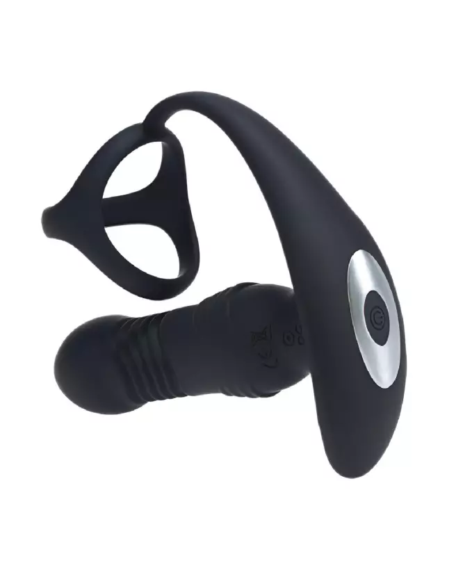 Masseur prostatique silicone noir Tri O Levelz by Shots avec vibrations et cockring intégré-4
