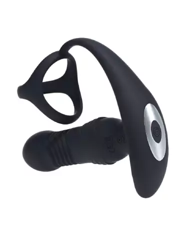 Masseur prostatique silicone noir Tri O Levelz by Shots avec vibrations et cockring intégré-4
