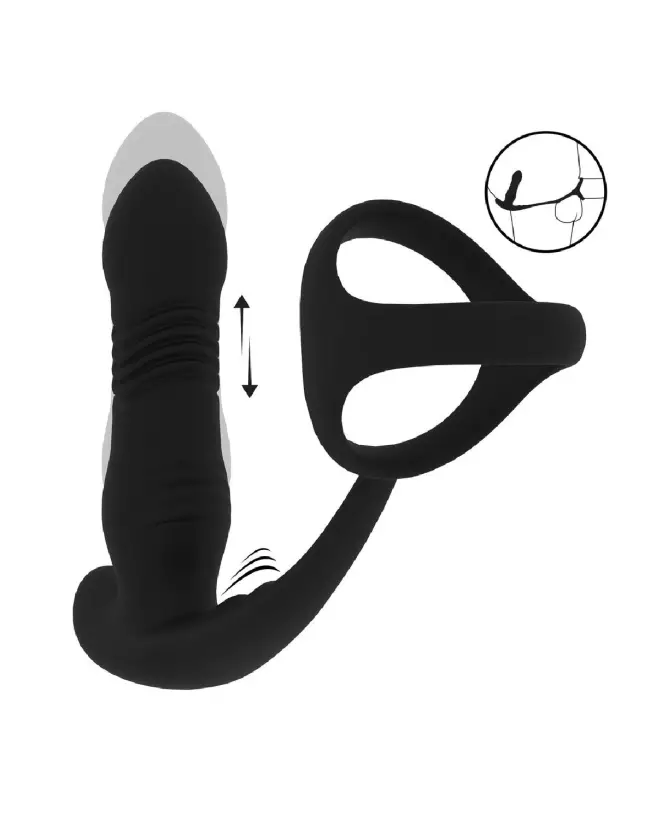 Masseur prostatique silicone noir Tri O Levelz by Shots avec vibrations et cockring intégré-7