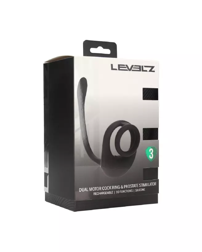 Cockring silicone noir double moteur Levelz by Shots avec stimulateur de prostate-1